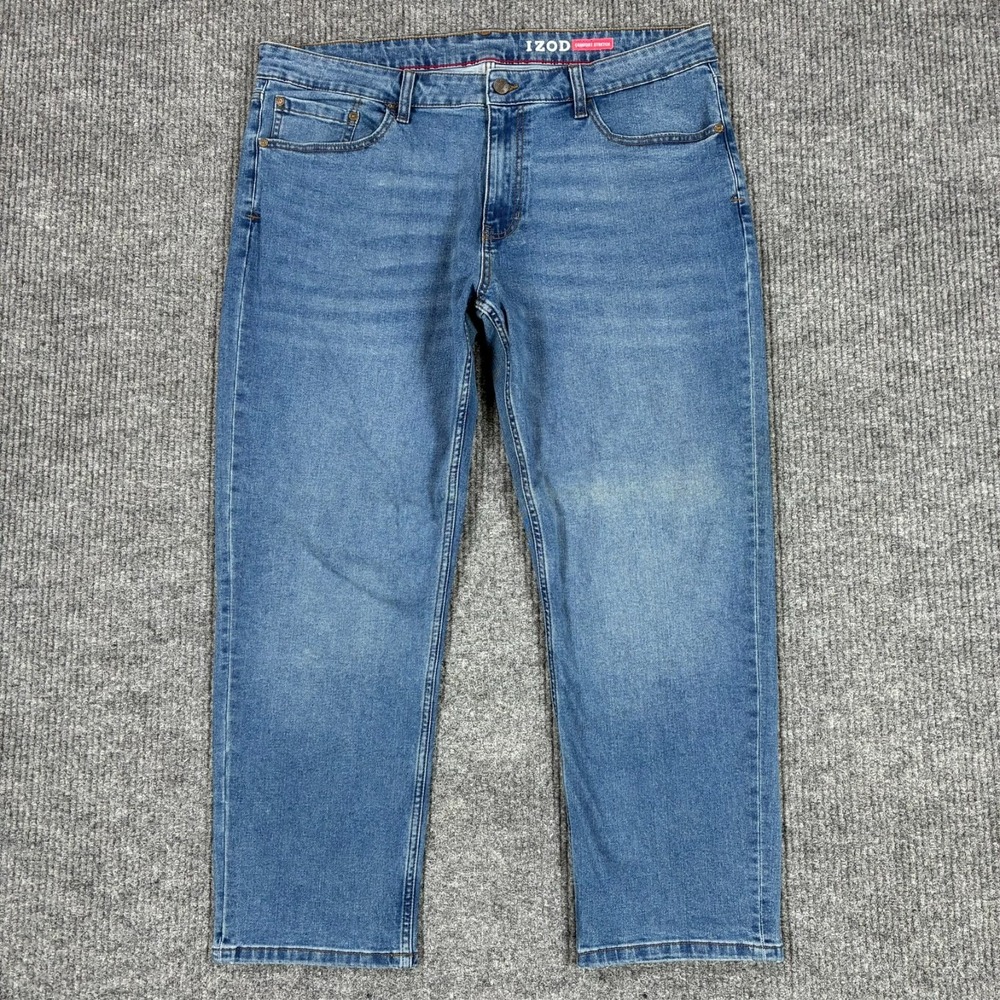 IZOD Comfort Stretch Jeans Mens Size 40x29 Blue Denim Straight Fit Mid Rise